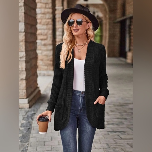Cozy Elegance Open Front Cardigan with Pockets - Picture 2 of 4